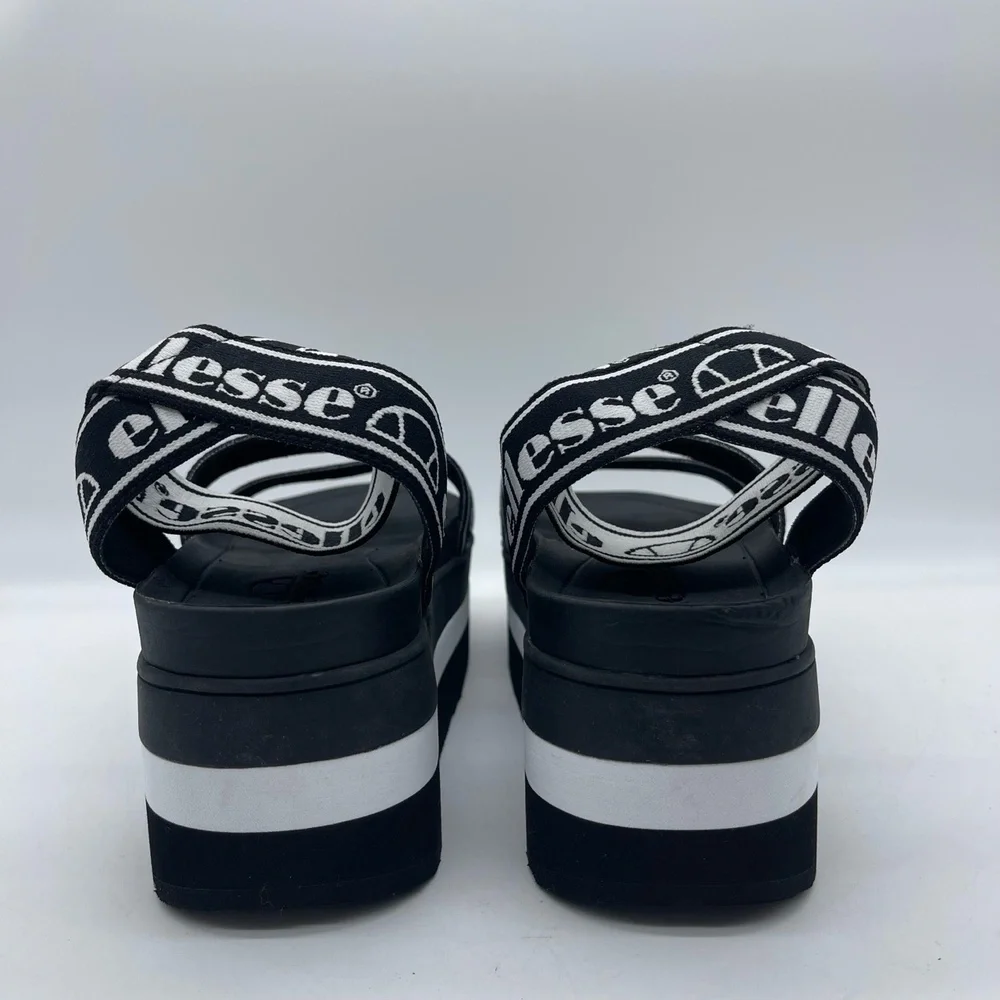 Ellesse Elina Text‎ AF 6-13587 Women's Size 8 Platform Sandals Black White Shoes